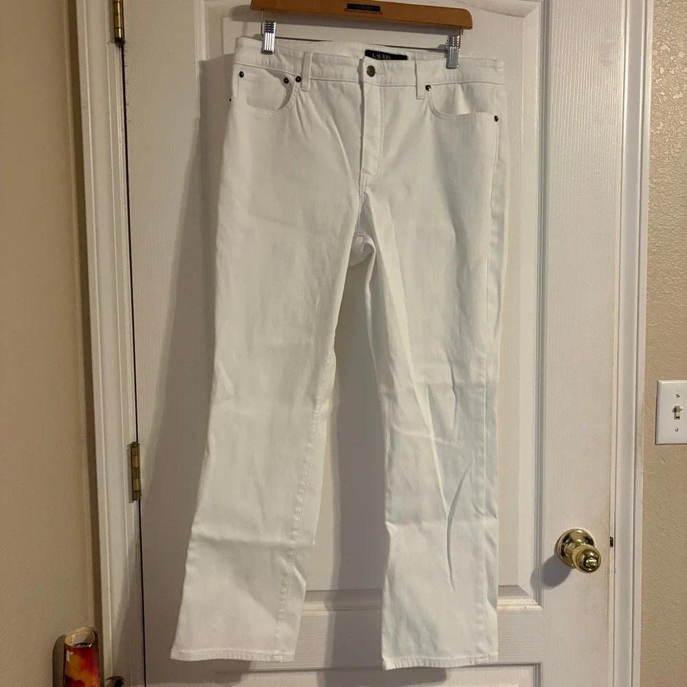 Lauren Ralph Lauren Womens White Straight Leg Denim Jeans Size 14‎